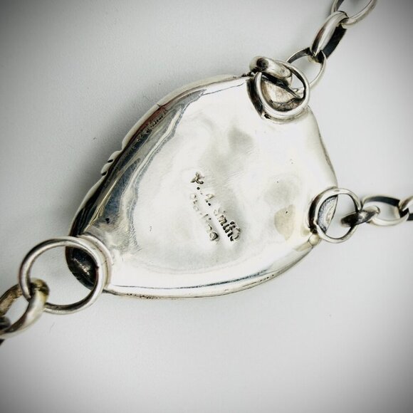 Navajo Priscilla A. Smith Sterling Silver Turquoise Inlay Lariat Necklace – 18″ - Picture 4 of 5